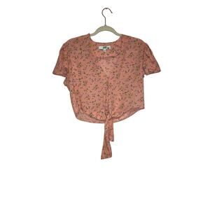 Color Me Courtney Light Pink Dainty Floral Tie Front Cropped Top 4